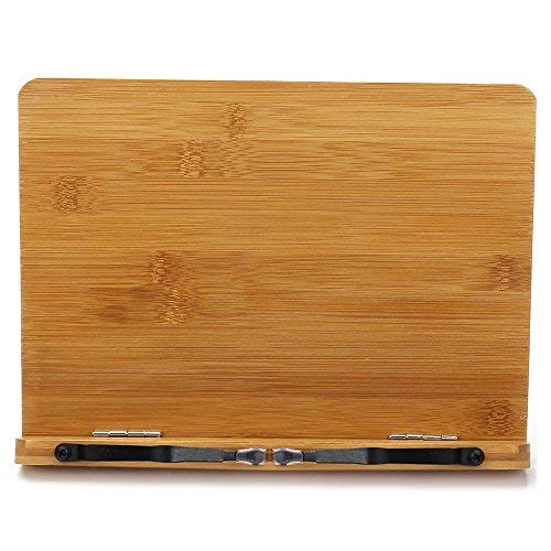 wishacc Bamboo Book Stand, Adjustable Book Holder Tray and Page Paper Clips-Cookbook Reading Desk Portable Stable Hard-Wearing Lightweight Bookstand-Textbooks Books - size: 11.0 x 8.1 inches