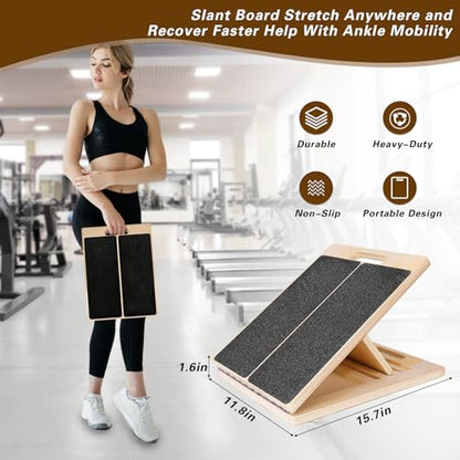 Slant Board for Calf-Stretching - Adjustable Wooden Incline Wedge Stretcher for Squats, Foot & Ankle Mobility, Portable Fitness Equipment, Balance Block for Heel Stretch,300 LBS Capacity