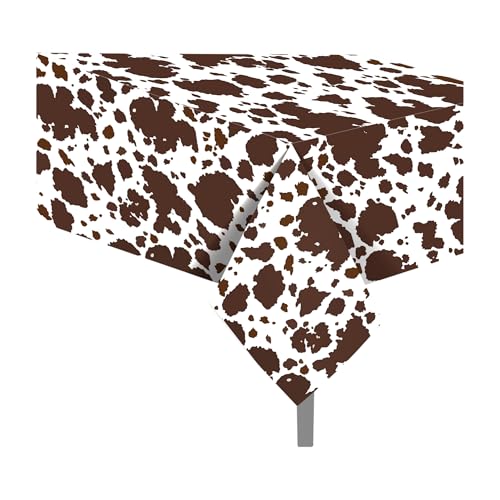 1Pc Cow Party Plastic Tablecloth 54 x 87 Inch Long Table Cover, Brown Cattle Party Tablecover for Farm Cow Theme Kids Baby Shower Birthday Dinner Picnic Kitchen Event - color: Brown Cow
