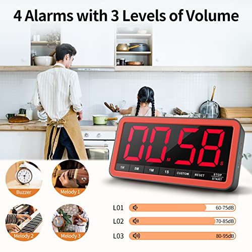VOCOO Large 7.8" Digital Timer, Magnetic LED Timer for Kitchen & Classroom - color: Black Red
