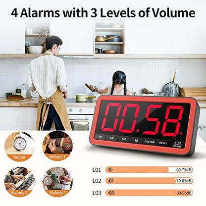VOCOO Large 7.8" Digital Timer, Magnetic LED Timer for Kitchen & Classroom - color: Black Red