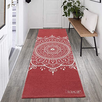 Hand Woven 100% Cotton Yoga Mat- Thick Handloom Made in India- for Gym Floor Exercise - Runner for Bedroom - color: Red