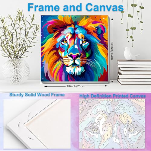 Artunion Framed Paint by Numbers Kit for Adults Beginners & Kids Ages 8-12,Colorful Lion Paint by Number with Frame,Easy Animal Paint by Numbers Kit on Canvas 10 * 10 Inch Without Easel - color: ZXT-265-F