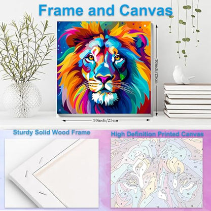 Artunion Framed Paint by Numbers Kit for Adults Beginners & Kids Ages 8-12,Colorful Lion Paint by Number with Frame,Easy Animal Paint by Numbers Kit on Canvas 10 * 10 Inch Without Easel - color: ZXT-265-F