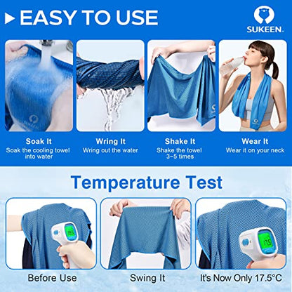 Sukeen 4 Pack Cooling Towels (40"x 12"), Cooling Neck Wraps, Soft Ice Towel - color: Dark Blue/Grey/Green/Blue