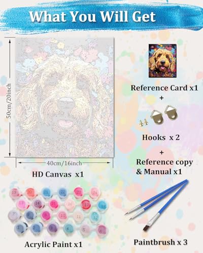 TOCARE Goldendoodle Paint by Numbers Kit for Adults, Dog Paint by Number Canvas Kit, Puppy Adults' Paint-by-Number Kits for Dog Lovers 16x20inch (Without Framed) - color: TC-OPC-298