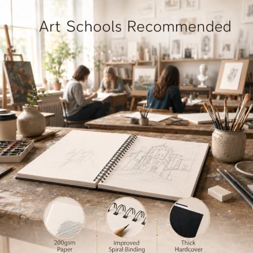 Artist’s Sketchbook Hardcover – 200GSM Very Thick Paper – Large, Spiral Sketch Book for Drawing and Mixed Media – Sketch Pad, Art Book - 8.25 x 11.4, 40 Sheets / 80 Pages - size: 8.25 x 11.4 inches
