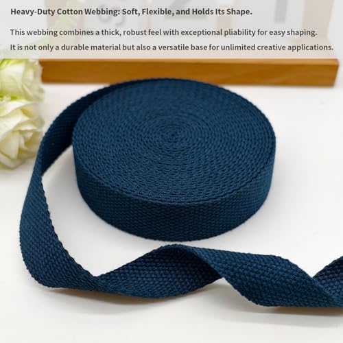 Heavy‑Duty Cotton Webbing Strap 1''x6yds Navy Blue for Bags | 2mm thick webbing for dog collars, backpack, bag handles, apron straps, slings, sewing repairs & DIY craft projects. - color: Navy