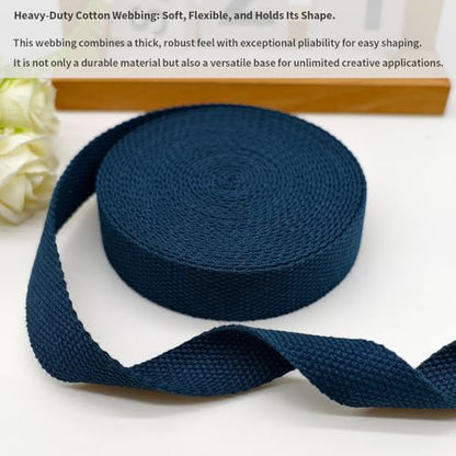 Heavy‑Duty Cotton Webbing Strap 1''x6yds Navy Blue for Bags | 2mm thick webbing for dog collars, backpack, bag handles, apron straps, slings, sewing repairs & DIY craft projects. - color: Navy