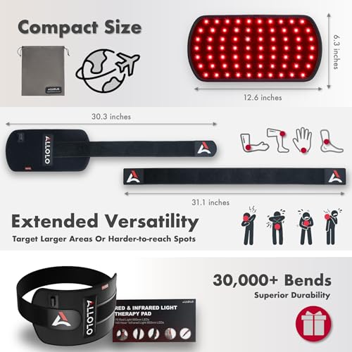 ALLOLO Red Light for Body, 3 in 1 LEDs Red Light Belt with Timer Remote Control, 660nm 850nm Infrared Light Pad for Body Waist Shoulder Knee, 12.6" x 6.3" Large Area - size: 12.6"*6.3"