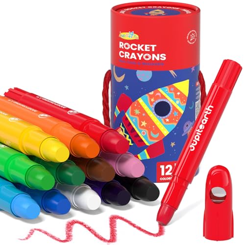 JUPITEARTH 12 Colors Twist Crayons for Toddlers 1-3, Non-Toxic, Washable | Ultra-Silky Crayons with Storage Bucket, Easy-Grip Design, Ideal Toddler Coloring Supplies