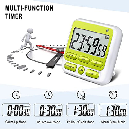 4-in-1 Digital Timer with Count Up/Down, Clock & Alarm, Ring & Silent Modes - color: Green