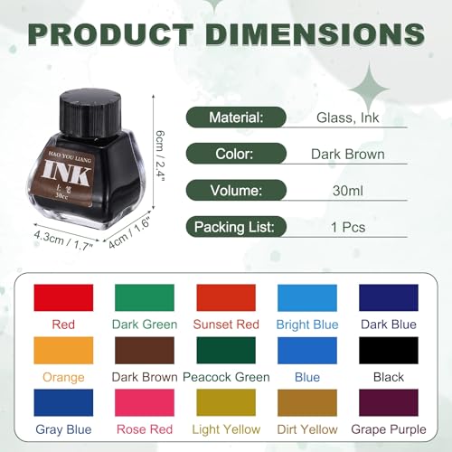 PATIKIL Fountain Pen Ink Dark Brown, 30ml Calligraphy Pen Bottled Ink Non-Carbon Colorful Smooth Flow Color Dip Drawing Set Art Supplies for Writing Painting Journaling - color: Dark Brown