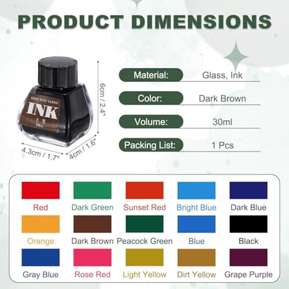 PATIKIL Fountain Pen Ink Dark Brown, 30ml Calligraphy Pen Bottled Ink Non-Carbon Colorful Smooth Flow Color Dip Drawing Set Art Supplies for Writing Painting Journaling - color: Dark Brown