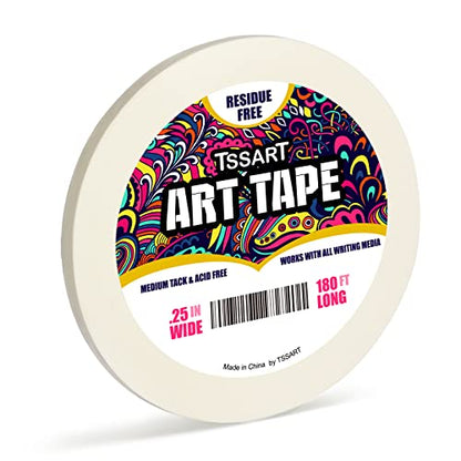White Art Tape Medium Tack - Masking Artists Tape for Drafting Art Watercolor Painting Canvas Framing - Acid Free 1/4 Inch/ 0.25inch Wide 180FT Long - size: 0.25inch