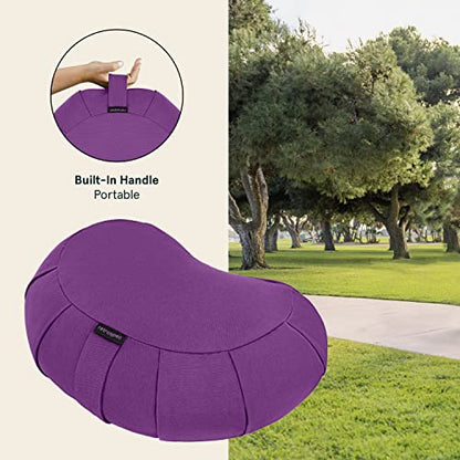 Retrospec Sedona Zafu Meditation Cushion Filled w/Buckwheat Hulls - Yoga Pillow for Meditation Practices - Machine Washable 100% Cotton Cover & Durable Carry Handle Round & Crescent, 1 Ct (Pack of 1) - color: Mulberry, size: 1 Count (Pack of 1)