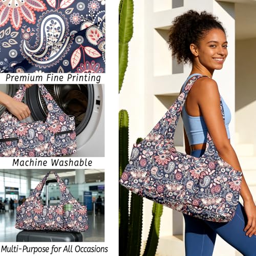 Yoga Mat Bag for Women Men Large Yoga Bag Travel - color: Paisley Flowers
