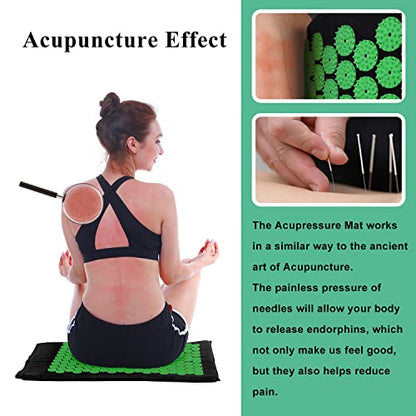 XiaoMaGe 4PCS Set Acupressure Mat and Pillow Set with Carry Bag | Large acupuncture mat for neck & back pain relief, muscle relaxation, circulation support, and post-workout recovery - color: Black-4pcs