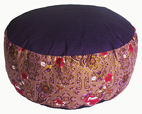 분장식 명상 쿠션 Zafu 베개 - 버밀 및 카포 필 - 글로벌 패턴 - color: Indochine Purple