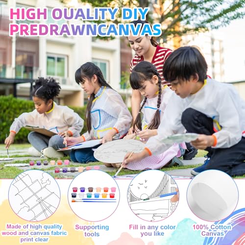 Supervitae 72 Piece Scenery Round Pre Drawn Canvas Kit 8" Paint and Sip Kit for Adults Painting Party Pre Printed Canvas DIY with Pictures Paints Easels Brushes for Party Gifts - size: 8", style: Scenery