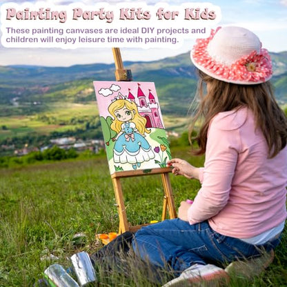 Anseal 12 Packs Princess Pre Drawn Canvas to Paint, 5" X 7" Pre Printed Canvas for Kids Outline Painting Boards for Beginners, Students, Party Favor - color: Princess