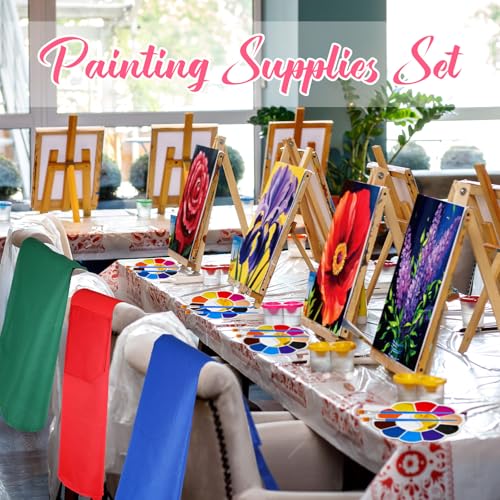 Motipuns 72 Pcs Paint and Sip Kit for Adults 12 Set 8''x10'' Pre Drawn Canvas for Painting with Easels Apron Brushes Palette Printed Canvas Bulk for DIY Birthday Gifts Date Night Party(Flower) - style: Flower