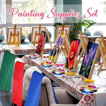 Motipuns 72 Pcs Paint and Sip Kit for Adults 12 Set 8''x10'' Pre Drawn Canvas for Painting with Easels Apron Brushes Palette Printed Canvas Bulk for DIY Birthday Gifts Date Night Party(Flower) - style: Flower