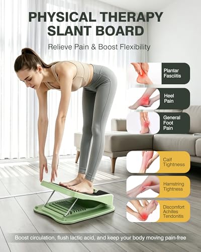 9-Level Adjustable Slant Board for Calf Stretching, Incline Board with 2 Resistance Bands, Portable Calf Stretcher for Teenagers, Office Foot Rest & Physical Therapy Equipment - color: Green