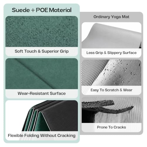 Foldable Yoga Mat, 70''x24''x0.24''(6mm）Non-slip POE Exercise Mat - color: Dark Green