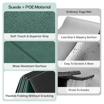 Foldable Yoga Mat, 70''x24''x0.24''(6mm）Non-slip POE Exercise Mat - color: Dark Green