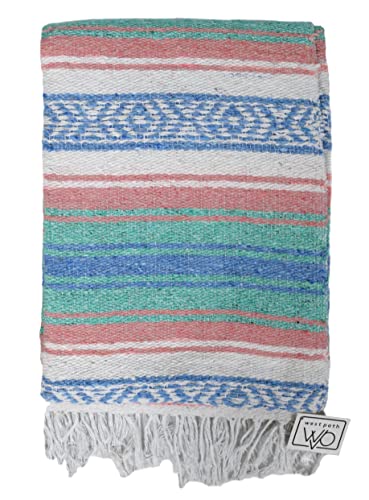 Open Road Goods Multi Color Mexican Falsa Blanket - Handwoven in Mexico - Great for The Beach, Picnics, Yoga, or a Throw! (Beach CT) - color: Beach Ct