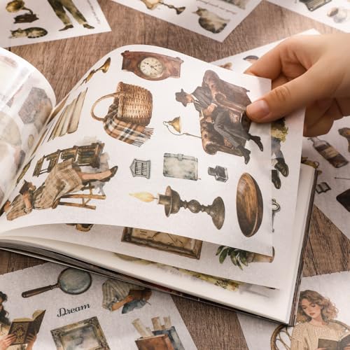 50 Sheets Precut Reading Journal Sticker Book, Vintage Scrapbook Kit | Perfect for reading journals, junk journals, scrapbooks, planners, collage art and handmade gifts. - color: Reading Journal Book