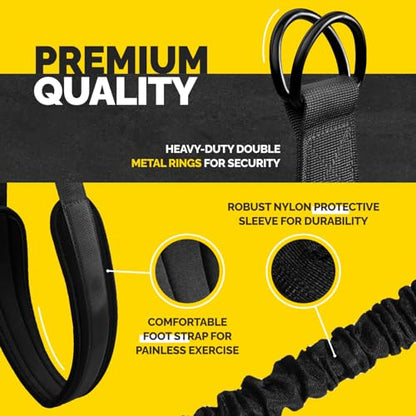 Pull Up Assistance Bands Set with 4 Levels, Adjustable Strap and Foot Rest | 50–200 lb stackable pull-up assistance, nylon-sleeved bands, adjustable support, reduced snap-back risk - color: Black