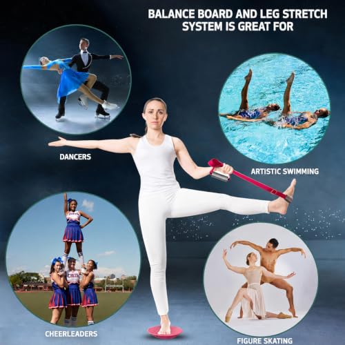Cheer Flyer Stunt Trainer Balance Board & Leg Stretching Strap 2 Pc Set - color: Pink
