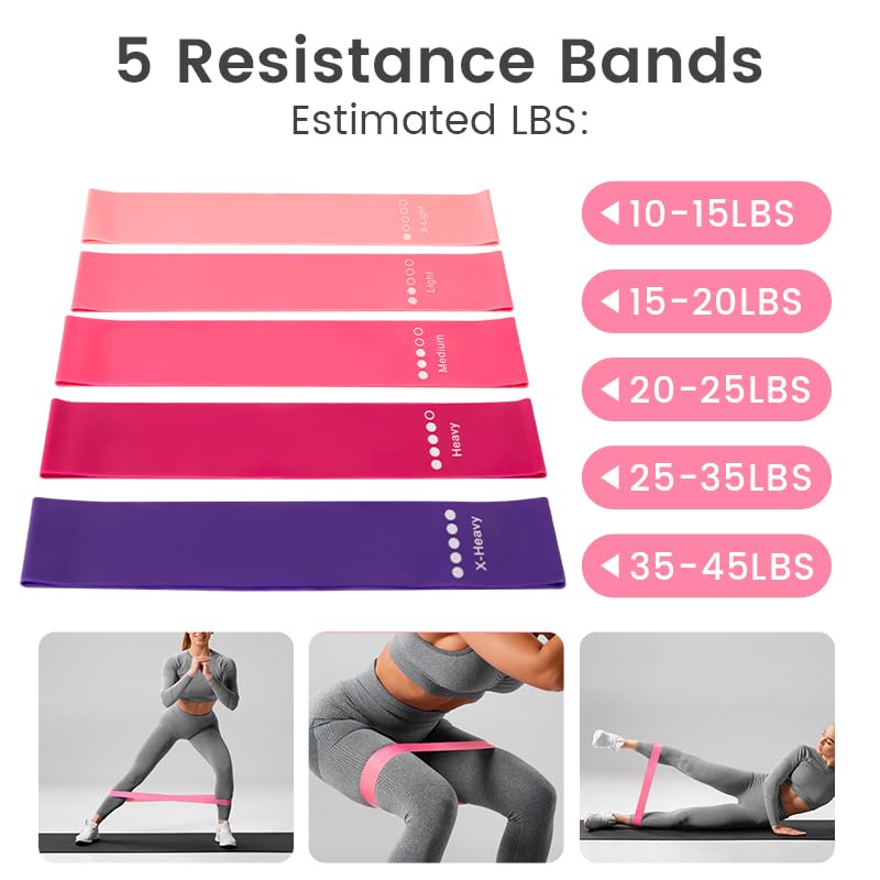 Home Pilates Essentials Kit for Women, with 5 Resistance Bands - Magic Circle Pilates Kit for Home Toning, Includes Yoga Ball, Stretch Strap & Gym Bag (13-Piece Complete Starter Set) - color: Pink