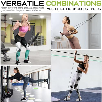 Pilates Bar Kit with 6 Latex Resistance Bands, Adjustable Exercise Bar - color: Black