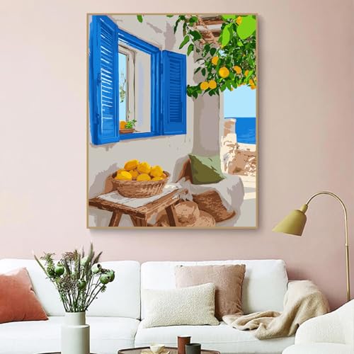ZRIZQ Paint by Numbers Kit for Adults Beginner,Lemon Tree,16x20 | Full set with wooden brushes,rolled canvas,rich paints.Calming activity.Beginner friendly.Just open and paint. - color: 16"X20"Rolled Canvas(Frameless)-Landscape 2