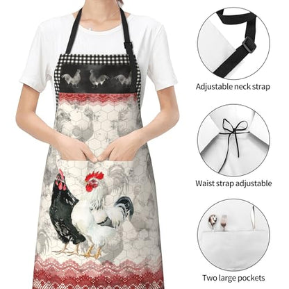 Artist Painting Apron with 2 Pockets Painters Art Aprons Gifts for Women Men - color: Buffalo Plaid Rooster