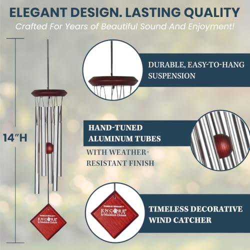 Woodstock Chimes Encore Collection, Chimes of Mercury, 14'' Silver Mercury Wind Chimes for Outdoor, Patio, Home or Garden Décor (DCS14)