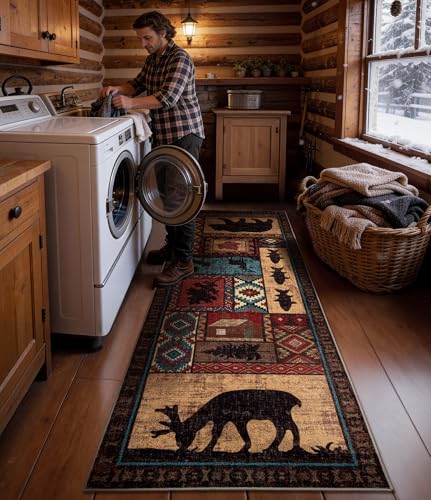 YIHOUSE Washable Rustic Cabin Runner Rug 2'8''x8 Hallway - color: Brown, size: 2'8"x8'(Runner)