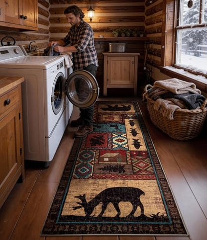 YIHOUSE Washable Rustic Cabin Runner Rug 2'8''x8 Hallway - color: Brown, size: 2'8"x8'(Runner)