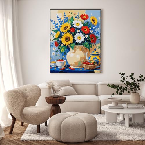 Paint by Numbers Kit for Adults, Sunflower Wildflower Bouquet, 16 x 20 Inch | DIY Adult Paint by Number Kit on Canvas for Beginners, without Frame, Colorful Floral Wall Decor, Stress Relief Craft Gift - color: TRTDNF1P9308