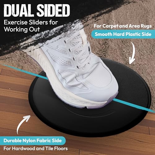 Gliding 9” Sliders for Working Out on Any Floor, 1 Pair + 4 Videos - color: Black
