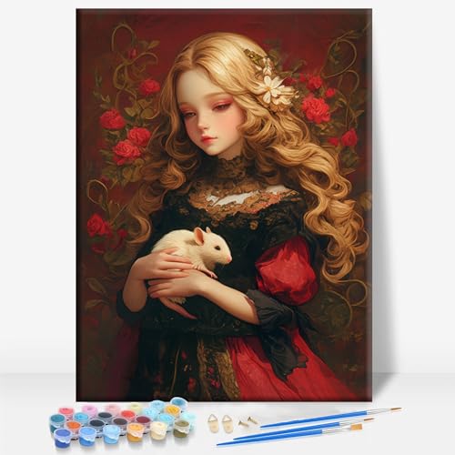 Aeontinity Doll and HER Rat Gothic Framed Canvas DIY Paint by Numbers Kit Bar Cafe Cave Home Room Wall Bathroom Porch Patio Decor Gift, 16 x 12 Inch - color: DOLL AND HER RAT