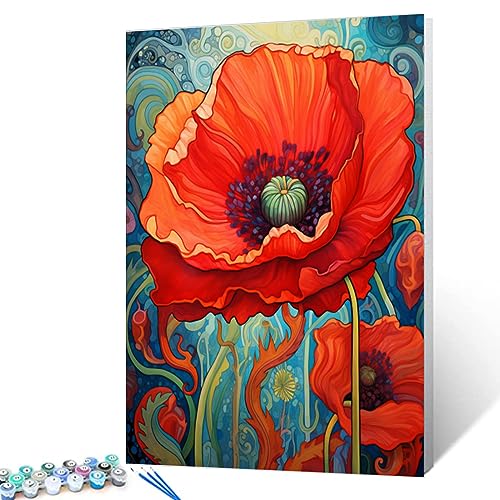Tucocoo Red Poppy Paint by Bumbers for Adults Abstract Poppy DIY Paint by Numbers Acrylic Paint Canvas Graffiti Red Flowers Abstract Red Flower Scenery Painting Kits Art 16x20 Inch（Without Frame） - color: Abstract Flower 04, size: 16''x20''(Frameless)
