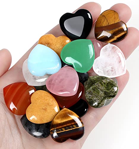 QINJIEJIE 10PCS Crystals Heart Healing Stones Polished Hearts Gemstones Set - color: Multi-colored - 10pcs Crystal