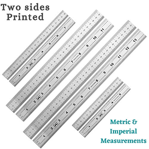 Mr. Pen- Machinist Ruler, 4 Pack, (6, 8, 12, 14 Inch) | Stainless Steel Metric & Imperial, Precision Measuring Tool, 1/64", 1/32", 0.5 mm Graduation for Engineering, Carpentry - style: 6, 8, 12, 14 inch