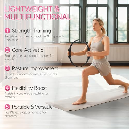 Pilates Ring, 13.5" Silicone Magic Pilates Fitness Circle with Dual Grip, Lightweight & Durable Flexible Resistance Exercise Equipment for Toning Arms, Thighs, Legs, Core