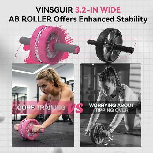 VINSGUIR Ab Roller Wheel, Abs & Core Workout Equipment for Home Gym with Knee Pad Accessories, Abdominal Wheel for Full-body Strength Training - color: Pink
