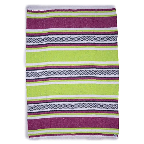 Quetzal 4 Pack Mexican Blankets, 74"x50", Apple Green/Magenta/Navy Cancun